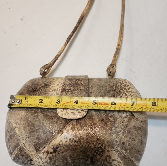 Vintage PATCHWORK Exotic Gray LEATHER Shoulder Bag EUC - Picture 11 of 16